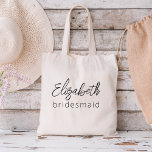 Tote Bag Demoiselle d'honneur Minimaliste Moderne Écriture<br><div class="desc">Élevez votre enterrement de vie de jeune fille avec notre collection "Bridesmaid Modern Minimalist Script" (Écriture minimaliste moderne pour demoiselles d'honneur). Cette gamme exquise de produits incarne l'élégance contemporaine et le style intemporel,  parfait pour célébrer vos prochaines noces de manière moderne et sophistiquée.</div>
