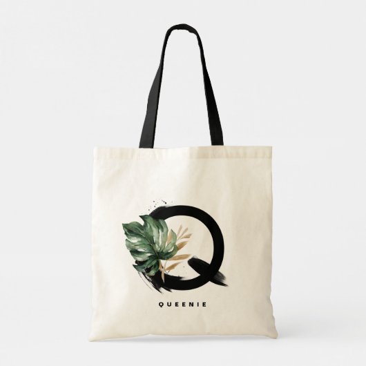 Tote Bag Demoiselle d'honneur Monstera Lettre Q Monogramme (Dos)