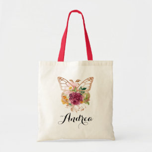 Tote Bag Demoiselle d'honneur papillon et fleurs aquarelle
