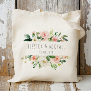 Tote Bag Demoiselle d'honneur personnalisée fleurs roses