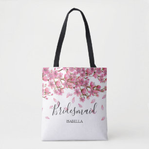 Tote Bag Demoiselle d'honneur rose de fleurs de cerisier