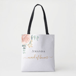 Tote Bag Demoiselle d'honneur rose gold floral eucalyptus v