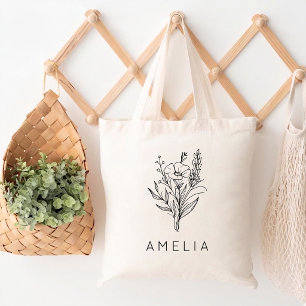 Tote Bag Demoiselle d'honneur Rustique Personnalisé Nom Flo