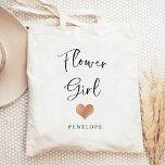 Tote Bag demoiselle d'honneur | Script tendance et coeur<br><div class="desc">Cette belle fourre-tout élégante pour la fille aux fleurs présente un script manuscrit branché en noir,  avec un petit coeur d'or faux rose et une tache pour son nom.</div>