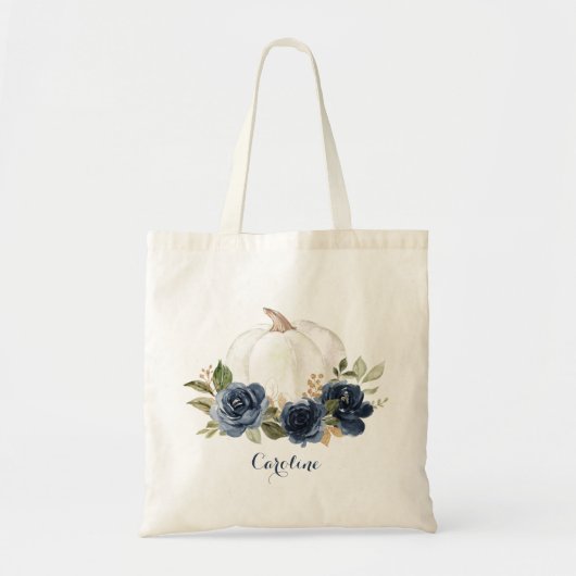 Tote Bag Demoiselles d'honneur Floral Bleu Marine Citrouill (Devant)