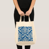 Tote Bag Denim Blue Bold Damask avec nom @ Emporiomoffa (Devant (produit))