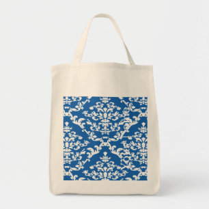 Tote Bag Denim Blue Bold Damask avec nom @ Emporiomoffa