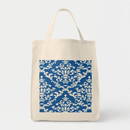 Tote Bag Denim Blue Bold Damask avec nom @ Emporiomoffa (Devant)