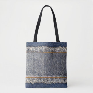 Tote Bag Denim Blue Jeans : Décontracté Double Patch