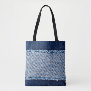 Tote Bag Denim blue jeans fabric frame. Bleached denim fabr