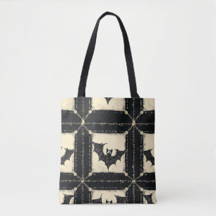 Tote Bag Denim Grunge Halloween Patchwork avec Chauves-sour