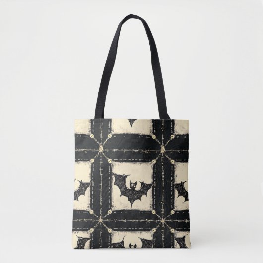 Tote Bag Denim Grunge Halloween Patchwork avec Chauves-sour (Devant)