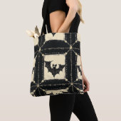 Tote Bag Denim Grunge Halloween Patchwork avec Chauves-sour (De près)