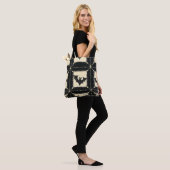 Tote Bag Denim Grunge Halloween Patchwork avec Chauves-sour (Sur le modèle)