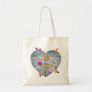 Tote Bag Denim Pocket Fleurs cardiaques Papillons