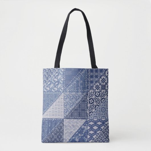 Tote Bag Dénim Triangle Patchwork Texture Vintage. (Devant)