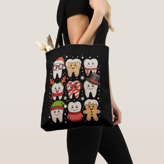 Tote Bag Dentaire Noël mignon Dentiste Santa Hat Xmas (De près)