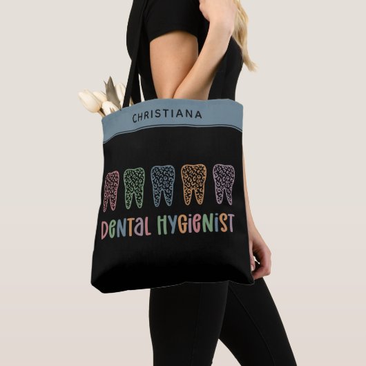 Tote Bag Dentaire personnalisé Hygiéniste dents Empreintes (De près)