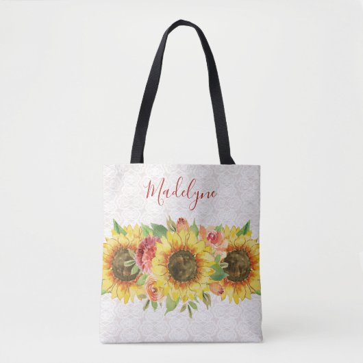 Tote Bag Dentelle de tournesol Aquarelle Floral (Devant)