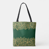 Tote Bag Dentelle d'or de feuille sur l'arrière - plan vert (Dos)