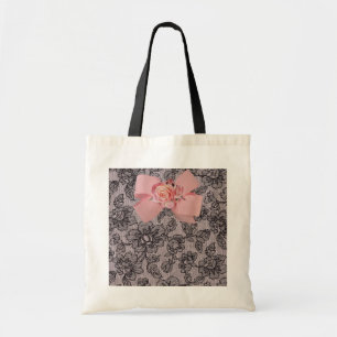 Tote Bag Dentelle et roses noirs