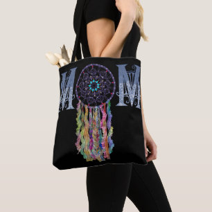 Tote Bag Dentelle MOM et Dreamcatcher Denim Peint