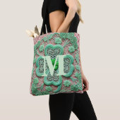 Tote Bag Dentelle monogramme vert trèfle Saint-Patrick (De près)