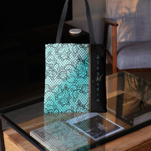 Tote Bag Dentelle noire moderne et illusion de zipper