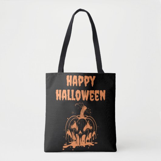 Tote Bag Déplaisant Fondre Orange Citrouille Happy Hallowen (Devant)