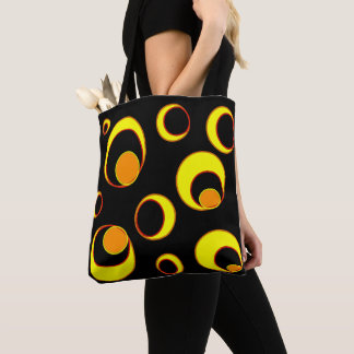Tote Bag Design abstrait moderne, cercles jaunes sur noir