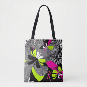 Tote Bag Design Art Déco élégant Noir & Rose Chaud Monogram