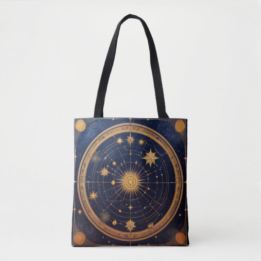 Tote Bag Design céleste doré avec Soleil et Orbites (Devant)