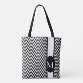 Tote Bag Design Chevron élégant noir avec monogramme (Dos)
