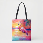 Tote Bag Design d'art Flamant rose Sunset (Devant)
