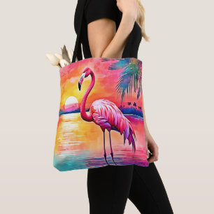 Tote Bag Design d'art Flamant rose Sunset