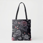 Tote Bag Design d'art floral Rose sombre (Devant)