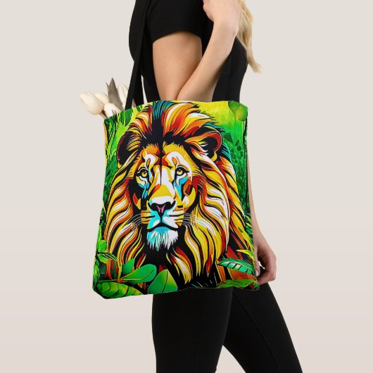 Tote Bag Design d'art pop de Jungle Lion (De près)
