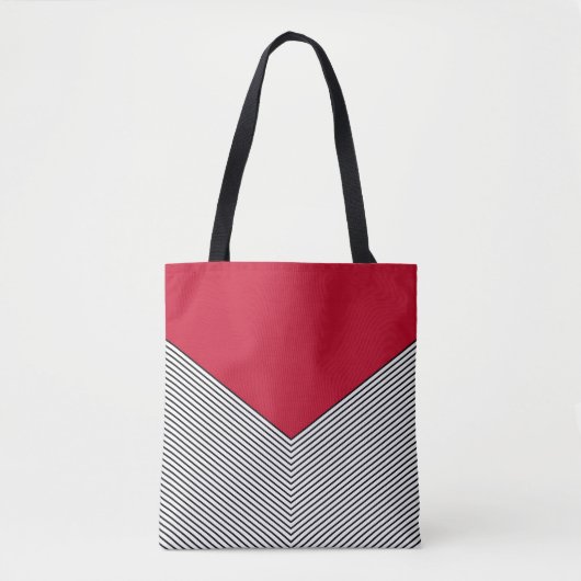 Tote Bag Design de chevrons noir et blanc et triangle rouge (Devant)