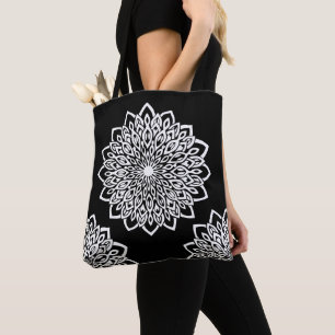 Tote Bag Design de fleurs blanches Abstrait Mandala