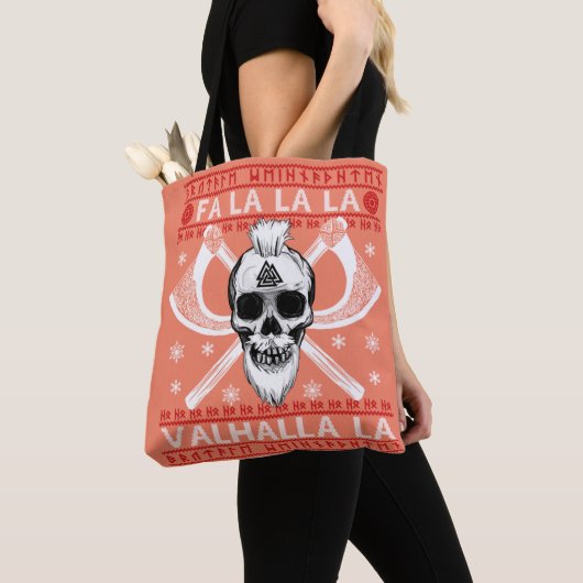 Tote Bag Design de Noël moche Fa-La-La-Valhalla Viking Val (De près)