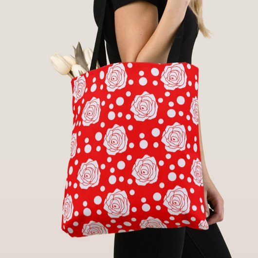 Tote Bag Design d'illustrations florales Pois en rouge blan