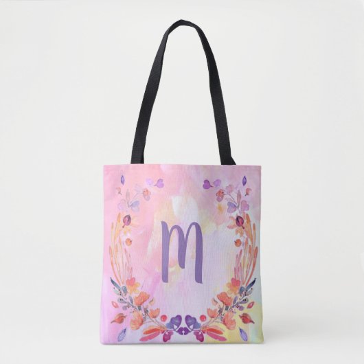 Tote Bag Design élégant de monogramme rose (Devant)