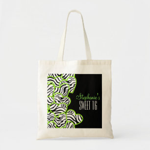 Tote Bag Design élégant Green Sweet 16 Zebra Heart Design N
