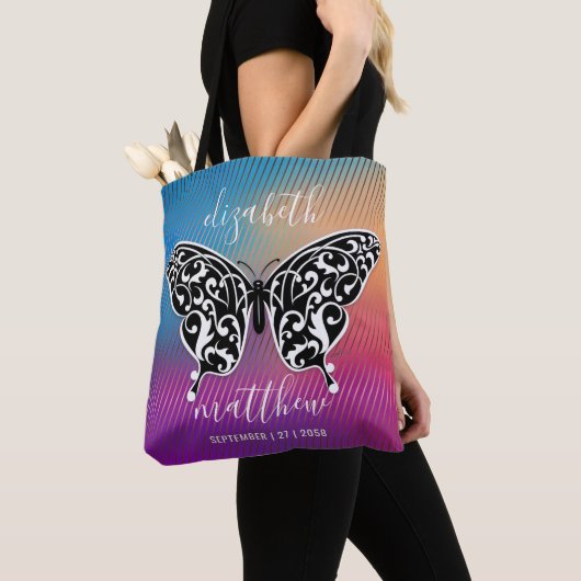 Tote Bag Design élégant papillon avec coucher de soleil Ext (De près)