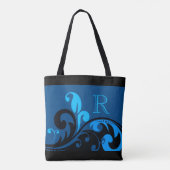 Tote Bag Design fleuri bleu avec Monogramme (Dos)
