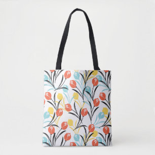 Tote Bag Design floral Motif de Tulipe en blanc