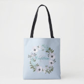 Tote Bag Design floral noir, blanc et Turquoise 1 monogramm (Devant)