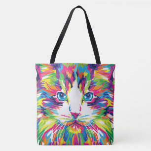 Tote Bag Design Géométrique Prismatique Visage de Chat-3245