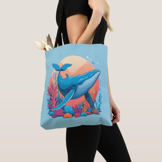Tote Bag Design Graphique Coloré D'Une Baleine (De près)