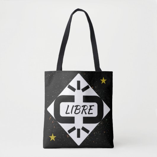 TOTE BAG Design "LIBRE" noir et blanc étoilé (Devant)